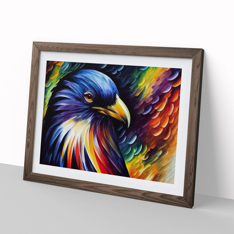 Raven Bird Vol.2 Abstract - Single Picture Frame Painting, 46cm H x 64cm W x 2cm D, Walnut