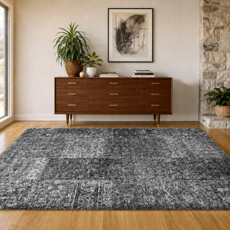 Tapis à poil long de qualité supérieure lavable à la machine ADS669, Gris, 8 pi x 10 pi