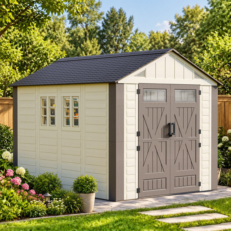 Abri de jardin Edrosie Inc 8x10 pi en résine avec fenêtres, 8×10FT