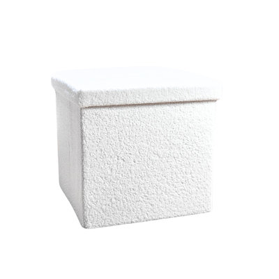 12" White Boucle Cube Storage Ottoman