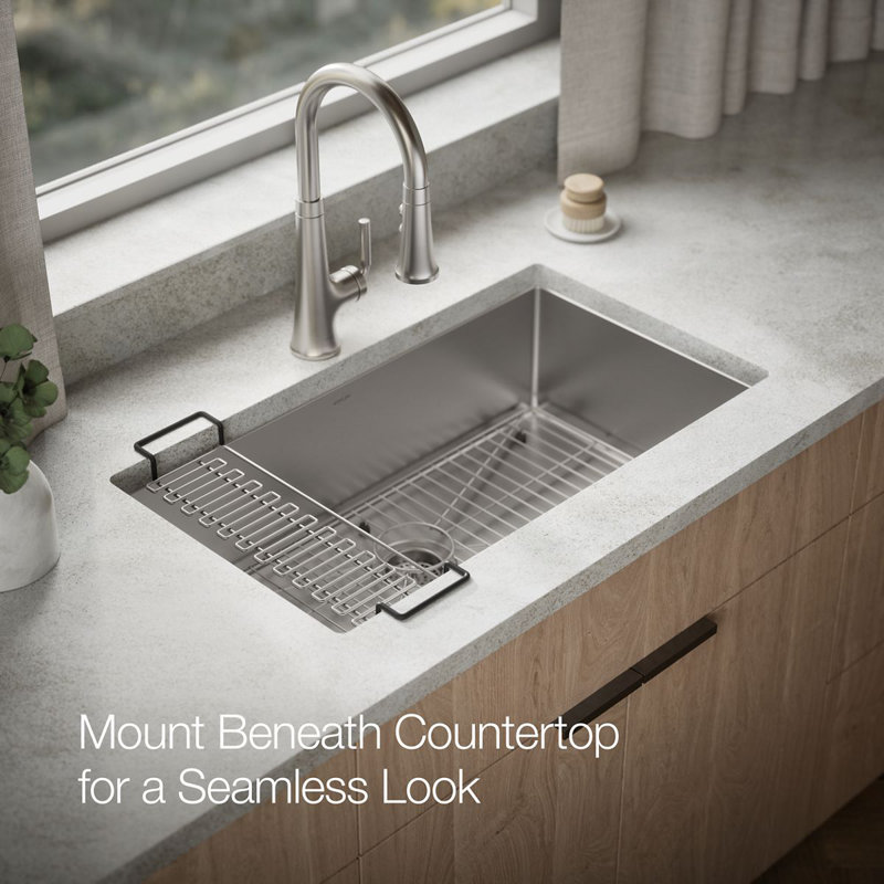 Strive 32" L x 18.25" W Undermount Single Bowl Kitchen Sink with Basin Rack