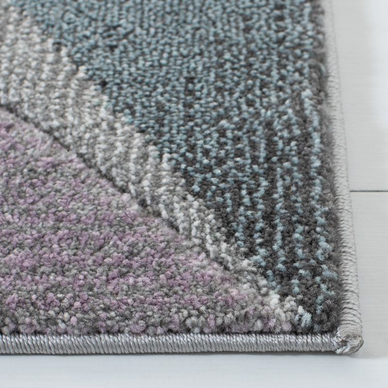 Light Blue and Gray Geometric Synthetic Area Rug, 5'3" x 7'6"