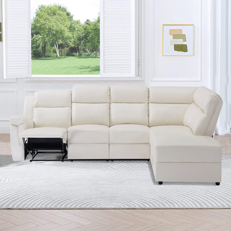 Canapé modulaire inclinable en cuir 2 pièces Vegan, Similicuir blanc