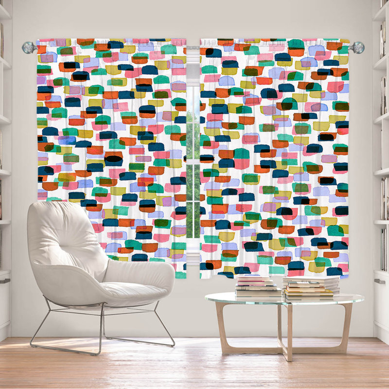 Room Darkening Curtain Pair, Orange/Pink/Blue, 56" W x 78" L