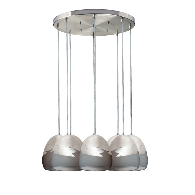 Ombre 8 - Light Dimmable Chandelier, 36" H x 18" W x 18" D, Black/Silver, Nickel Braided Cord