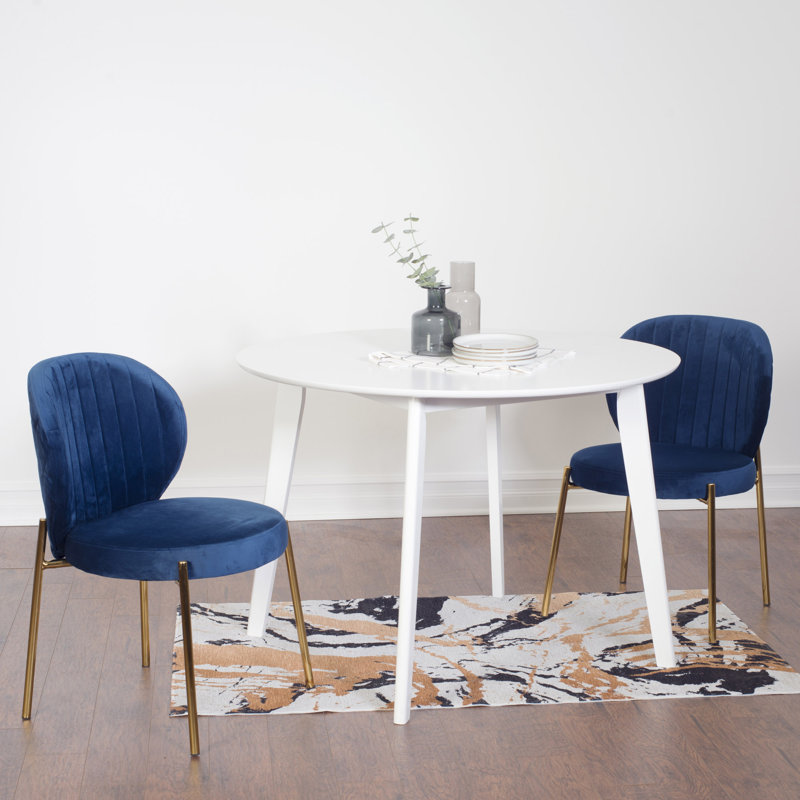 Ensemble de salle à manger contemporain 5 pièces, table de salle à manger ronde blanche avec 4 chaises, 5, Jaune / Bleu