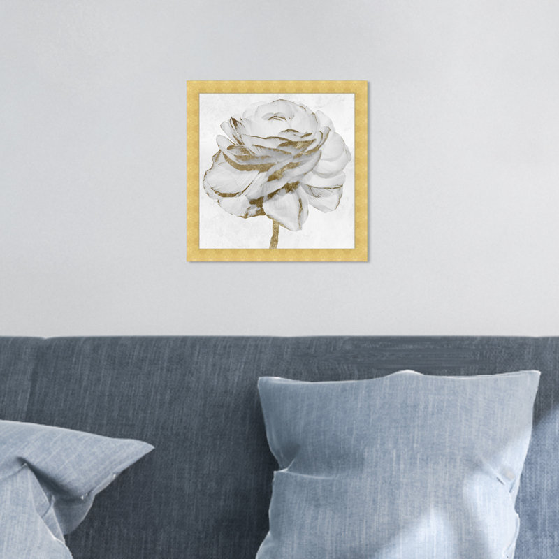 Blanc et rose doré - peinture encadrée, H 14 po x l 14 po, Cadre doré