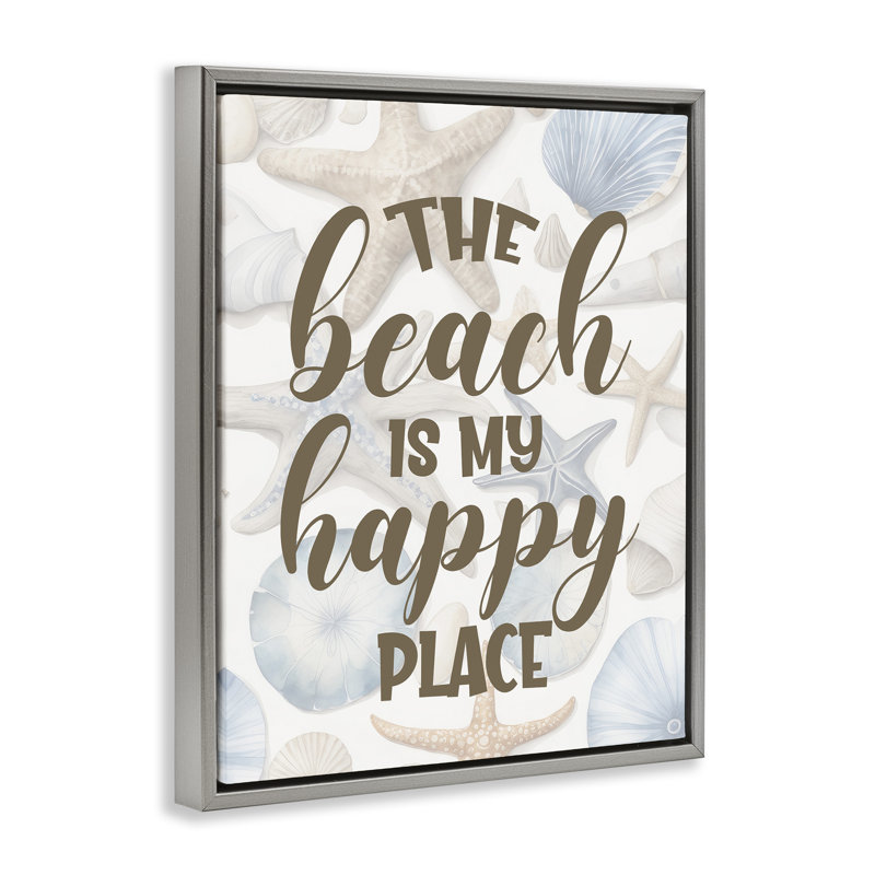 "Beach Happy Place", art mural encadré par Kim Allen, Cadre flottant gris lustré, H 31 po x l 25 po