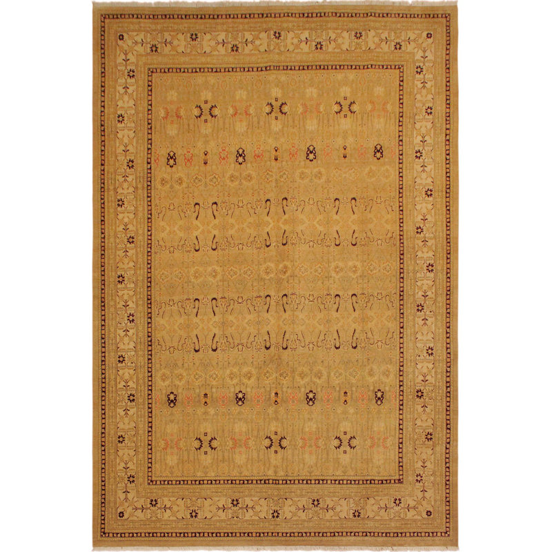 Tapis brun clair en laine noué à la main à motif oriental 9 pi x 12 pi 3 po Roby
