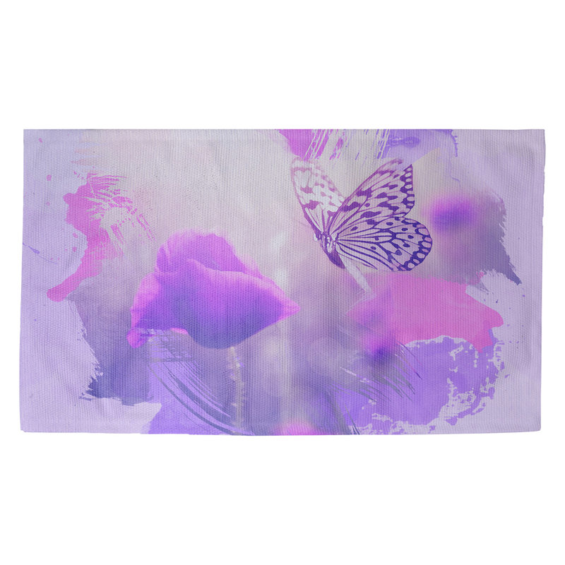 Tapis de porte d’intérieur à papillon et rose aquarelle Bourbeau, Rectangle 3 pi 3 po x 5 pi 3 po
