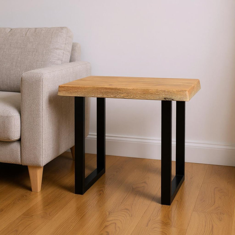 Table de bout carrée 24 po en bois massif et fer vieilli noir et naturel