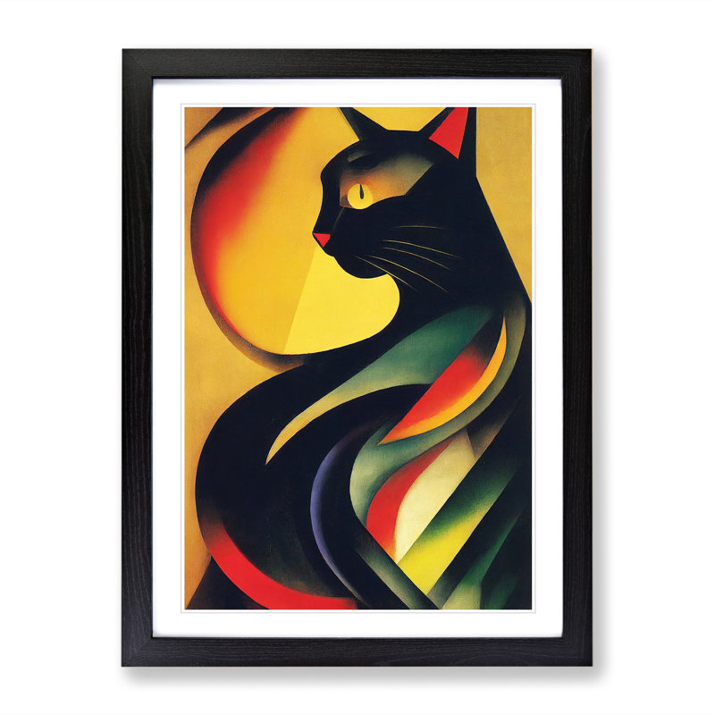 XV1022-2631X Magical Cat Abstract - Single Picture Frame Print, Black, 64cm H x 46cm W x 2cm D