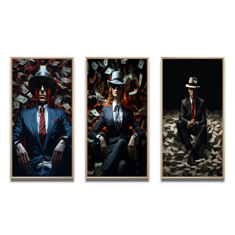 «Billionaire Man With Hat Abundance Of Argent», 3 pièces sur toile, Cadre naturel flottant, H 20 po x l 36 po