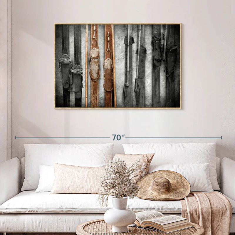 Collection de ski, 43 po x 29 po, Cadre flottant en bois naturel