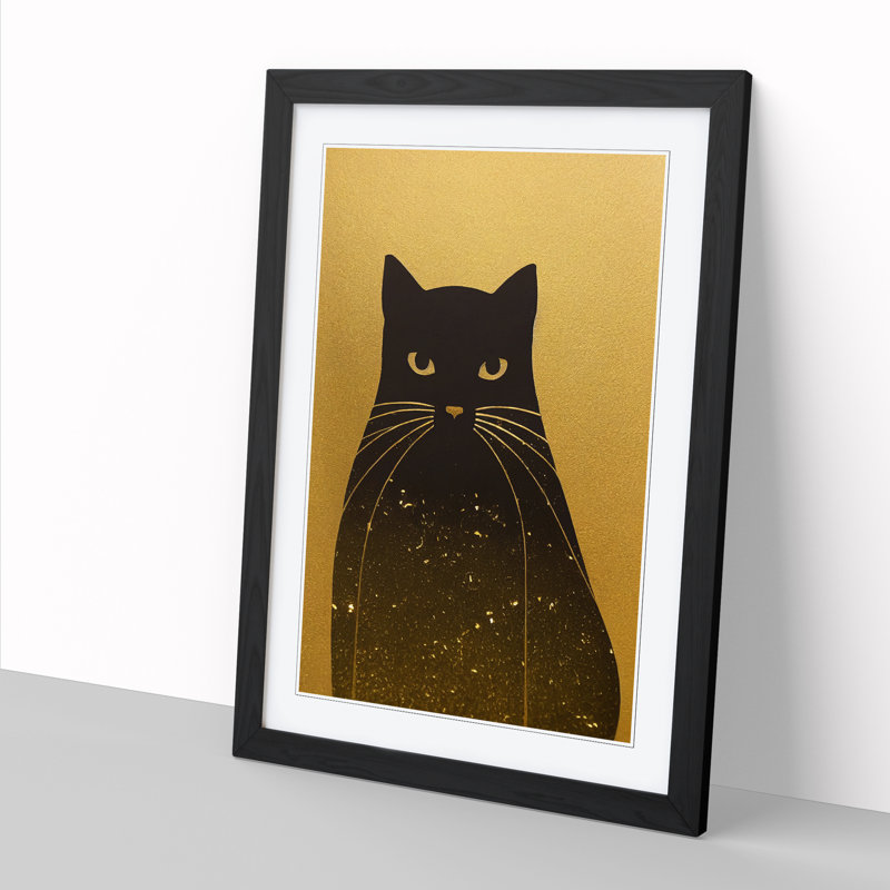Cat Gold Leaf - Picture Frame Print, 64cm H x 46cm W, Walnut Framed