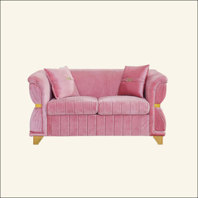 Canapé moderne en velours avec 2 coussins, canapé d'appoint rembourré avec garniture en métal doré, pieds fuselés dorés et accoudoirs courbés pour le salon, la chambre à coucher et l'appartement