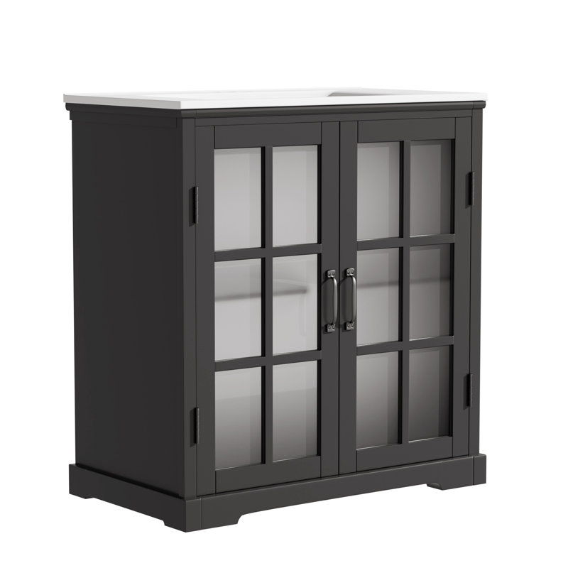 Meuble-lavabo 30 po avec comptoir en céramique, Noir
