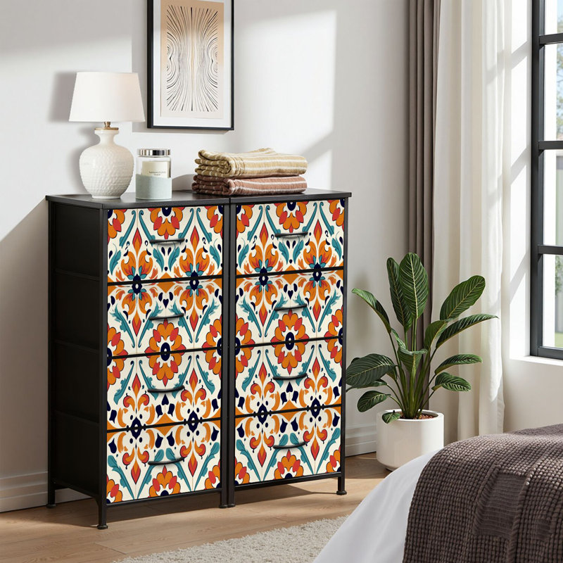 4 Drawer Dresser for Bedroom, Narrow Chest of Drawers, Wooden Top and Study Iron Frame 18"x37.5"-(WxH)