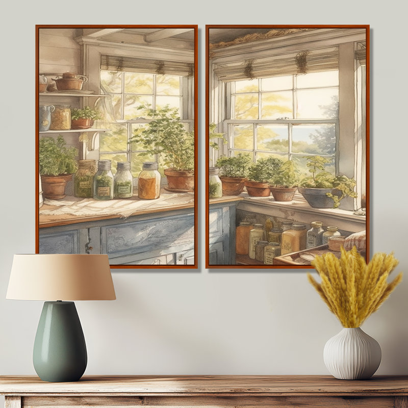 Old Farmhouse Kitchen I - Large Kitchen Wall Art 2 pièces, 36" H x 48" W, Reproduction encadrée sans passe-partout, Brun
