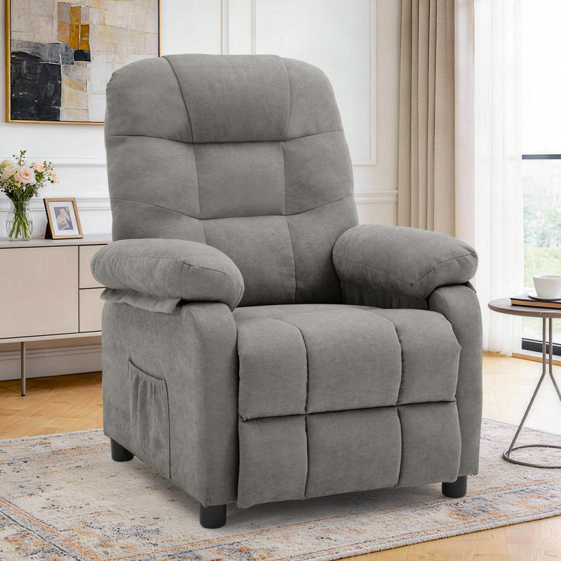 KORSER Recliner Chair, Pushback  Recliner For Living Room, Small Recliner For Small Space, Side Pockets, Light Gray