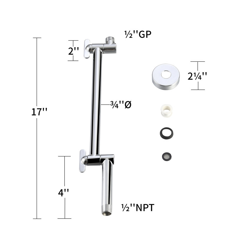 Bras de douche réglable 17 po, Chrome poli