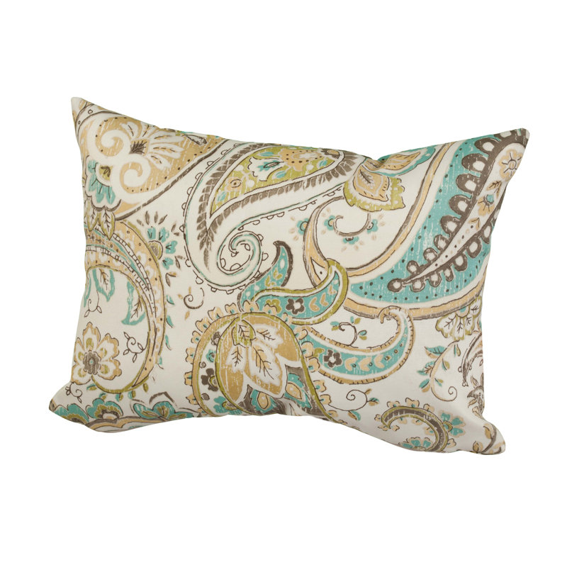 Paisley Outdoor Reversible Throw Pillow, 12" H x 16" W x 5" D, Soft Yellow