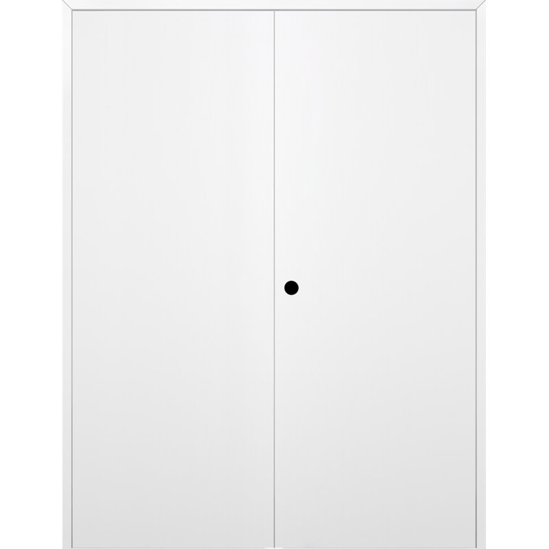 Porte double à panneaux en bois manufacturé Optima, L 47,75 po x H 79,37 po, Blanc neige, À droite