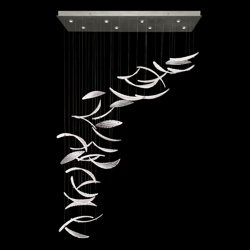 Elevate 8 - Light Pendant, Silver Leaf, White Plumes