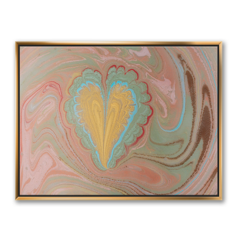 Marbré fleur de cœur - reproduction d'art sur toile, H 30 po x l 40 po x P 1,5 po, Toile avec cadre doré