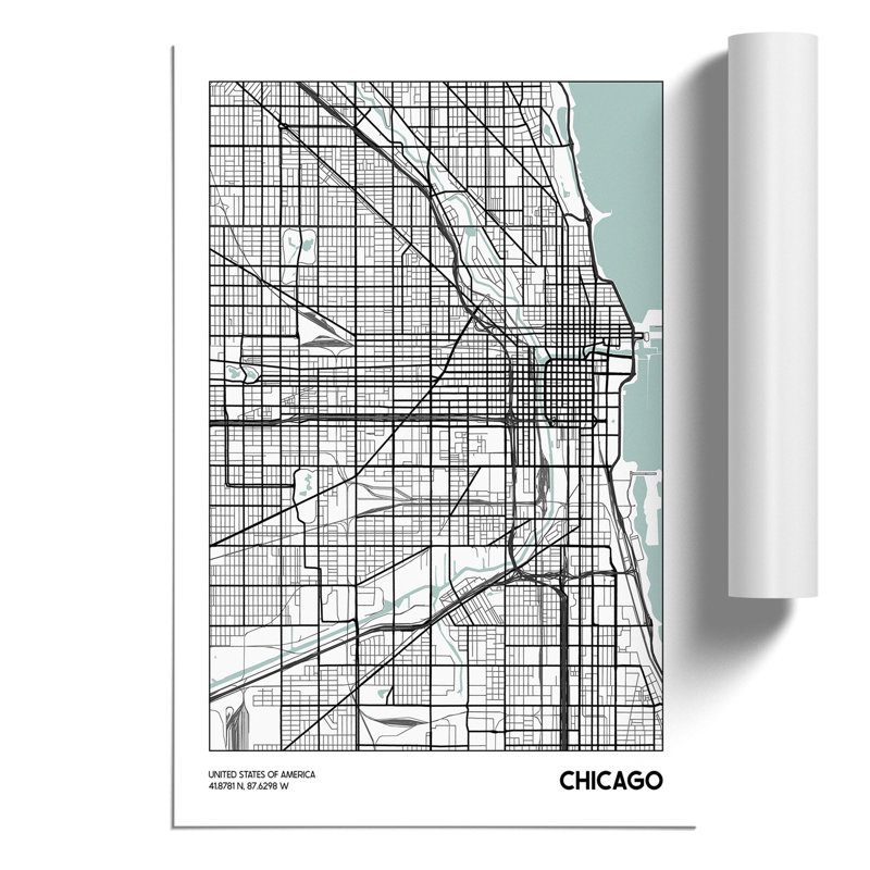 Map Chicago USA - Frameless Print, 30cm H x 21cm W x 0.1cm D