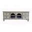 Meuble télé rustique avec 4 tiroirs et 2 portes en verre, console multimédia en bois vieilli pour un rangement et un style polyvalents-129912648