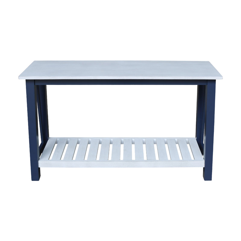 Console en bois massif Khylia, Dessus de craie antique / base bleue