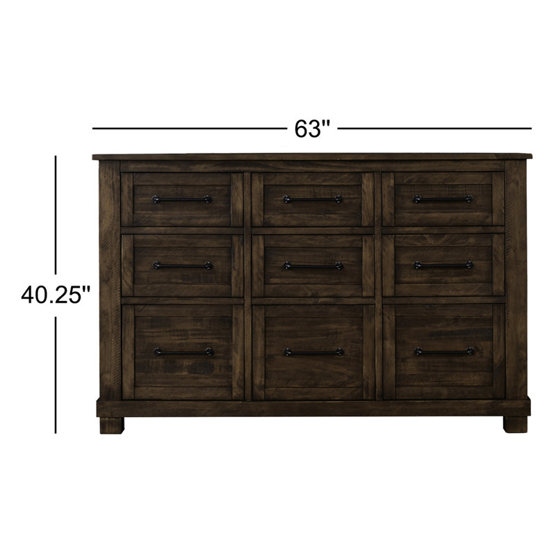 Commode 9 tiroirs Carney, Bois d’œuvre rustique