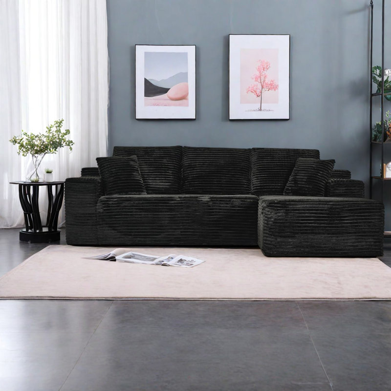 Canapés Compression Cloud, canapé d'angle moderne en velours côtelé de 272 cm pour la maison, Noir 2