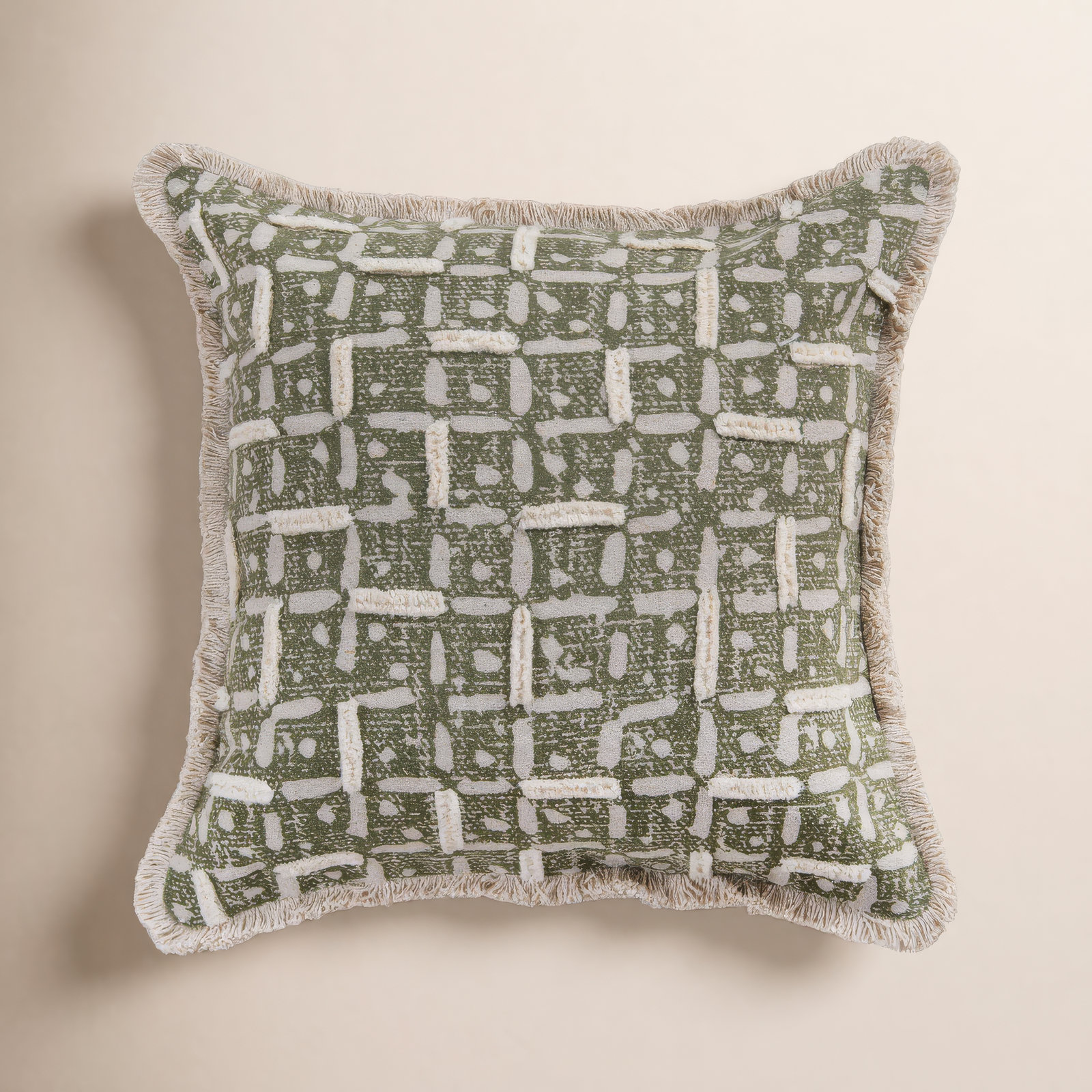100% Recycled Cotton Canvas Throw Pillow, Polyester, Green/Natural