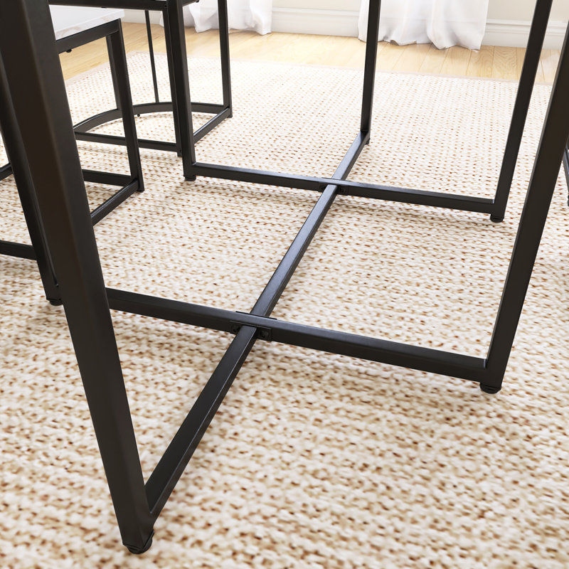 Ensemble de table de salle à manger 7 pièces, Black/Faux Marble White, Blanc/Noir