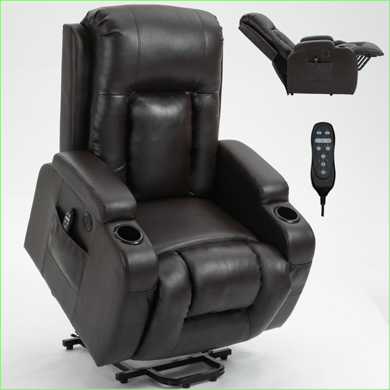Fauteuil inclinable électrique pour personnes âgées, capacité de 350 lb avec massage, chaleur, USB et amp; Porte-gobelets | Noyer brun
