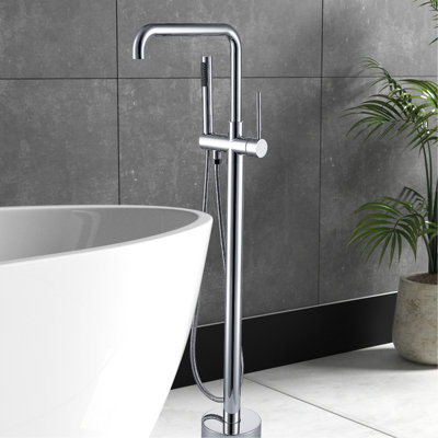 Freestanding Bathtub Faucet With Hand Shower - . Two Handles, Manual Bathroom Faucet. Metal Build. Full Body Spray For Intense Hygiene. Elegant And Streamlined Look. 6.43 In Width, Depth, 42.99