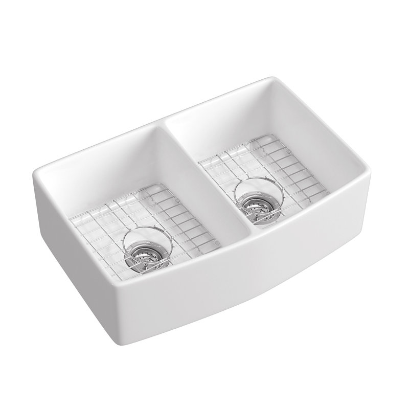 Fireclay Kitchen Sink with Curved Apron - Double Bowl