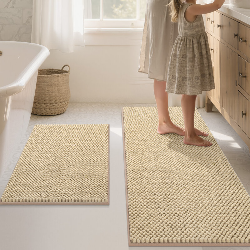 Thick Soft Absorbent Non Slip Boho Bath Mats, Beige, 20*47+20*32