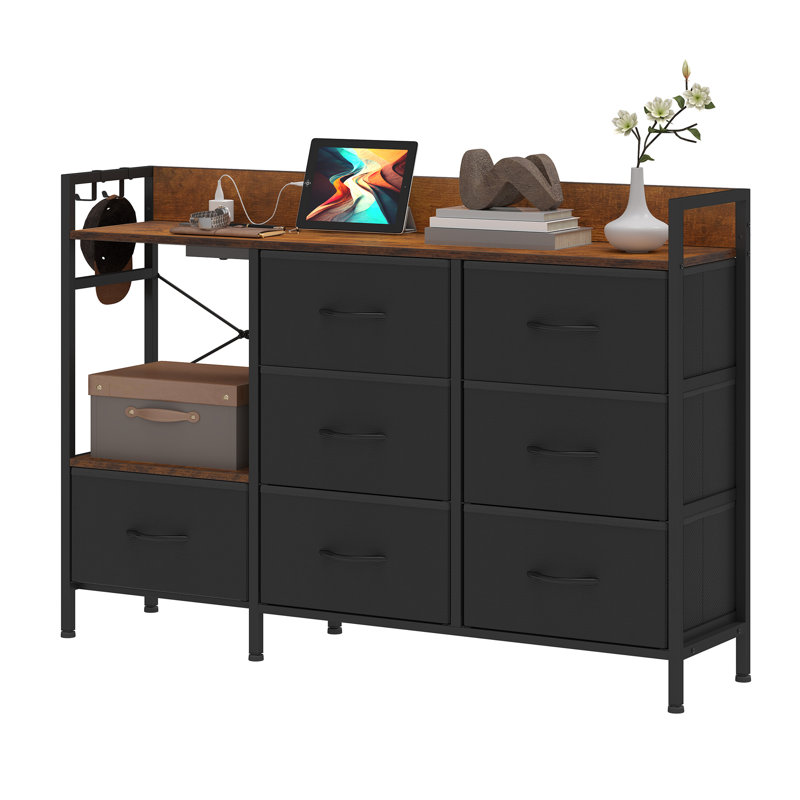 7 Drawer Chest of Drawers, Black/Walnut