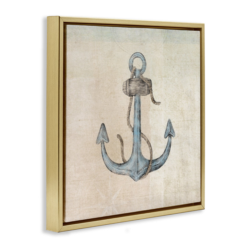 «Rustic Maritime Anchor Floater», art mural sur toile par JG Studios, Cadre flottant métallique doré, H 25 po x l 25 po