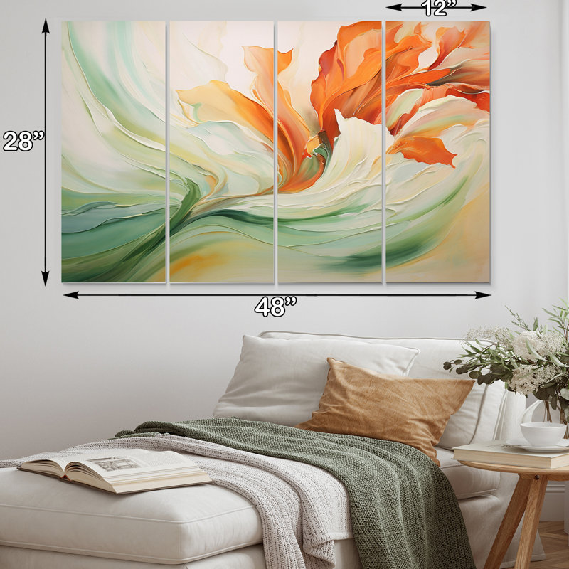 «Green Flowing Petals», reproduction d'art sur toile - 4 panneaux abstraits