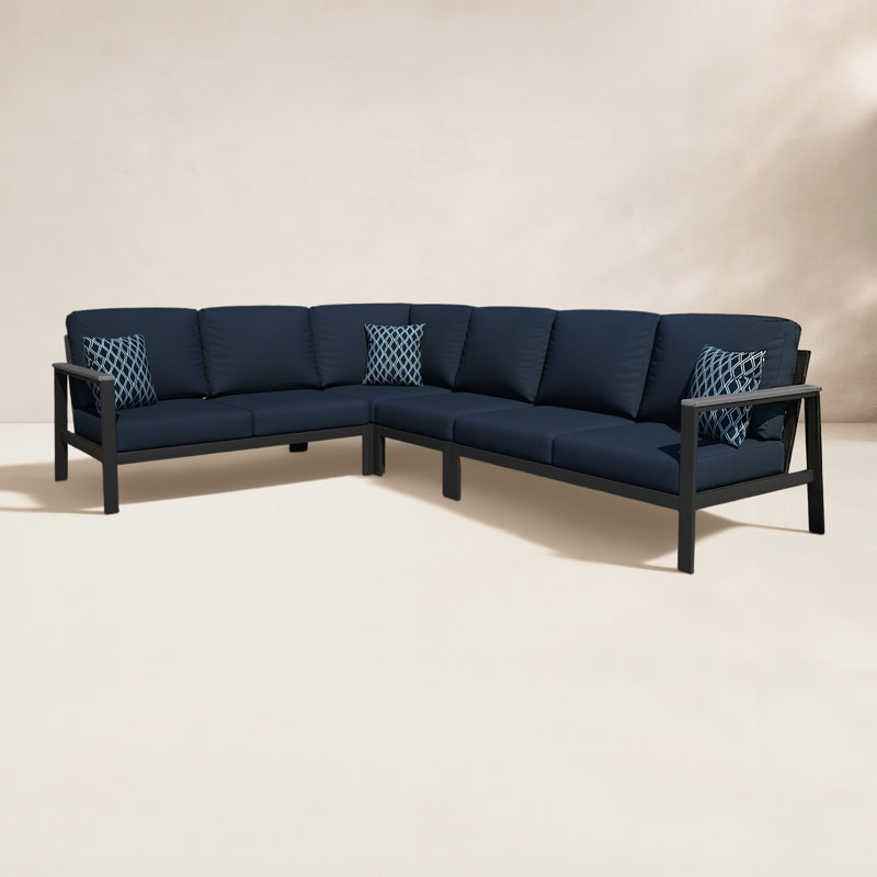 Townsend Outdoor 6 Person Sectional Seating Group With Sunbrella® Cushions, Canvas Navy Sunbrella® Canvas, Gray