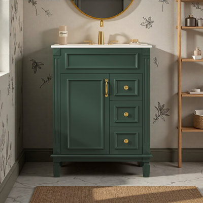 Meuble-lavabo de salle de bain avec lavabo en céramique, petite armoire de salle de bain, armoire moderne avec 2 tiroirs et tablette réglable