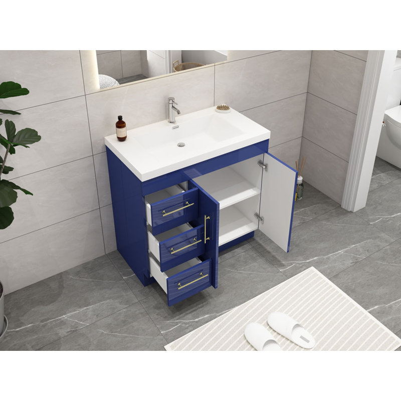 Ensemble de meuble-lavabo simple 36 po Carliss, Bleu nuit brillant, Argent