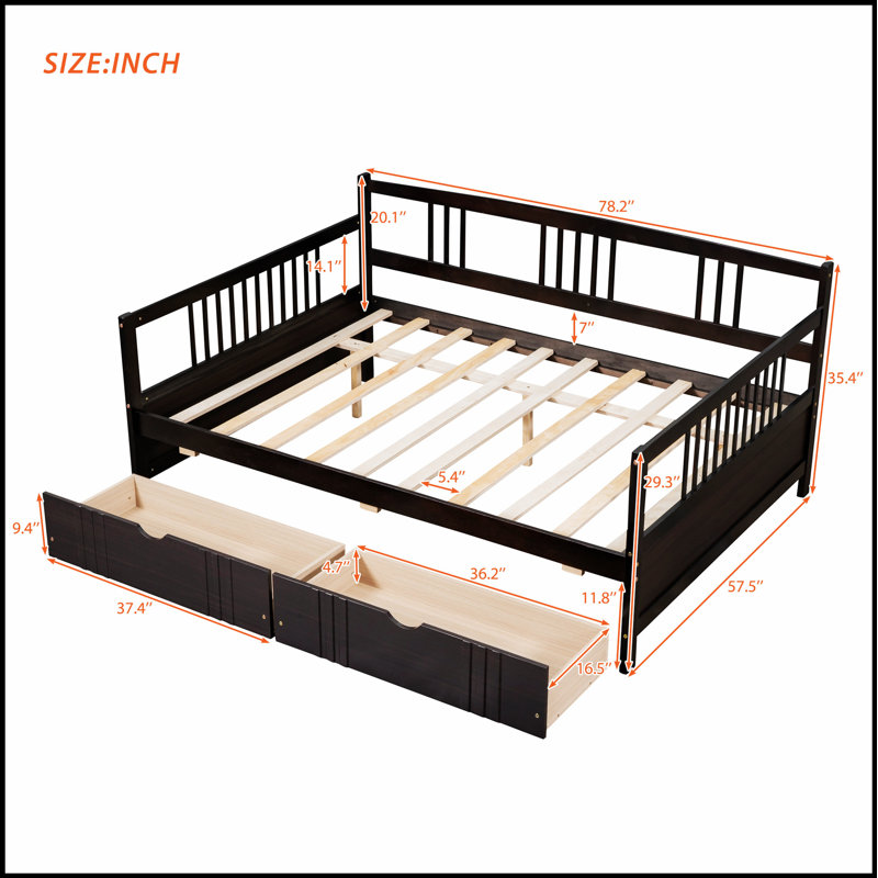 Stylish Wooden Daybed with Dual Storage Drawers, Perfect for Space-Saving and Comfortable Sleeping, Full, Espresso