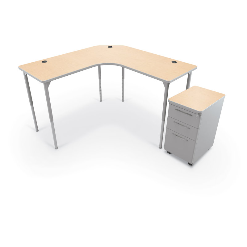 Hierarchy Height Adjustable L-Shape Sit to Standing Teacher Desk, Beige/Grey