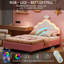 Acamas Pink Princess Bed with LED Lights, Velvet Upholstery, Crown Headboard, Adjustable Height & Solid Wood Slats-1429380788
