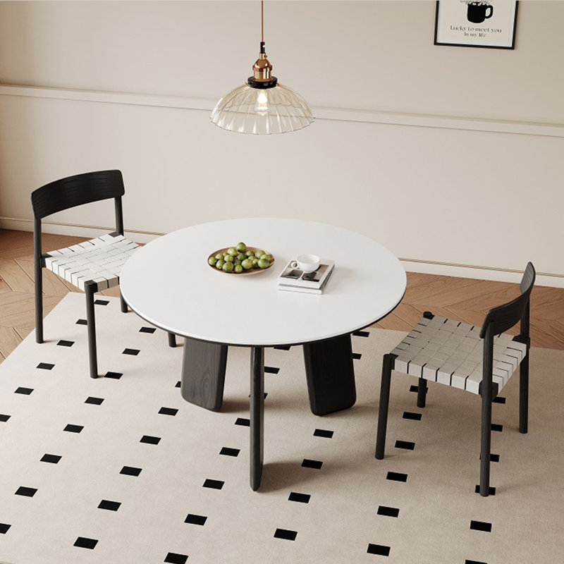 Round Oak Dining Table with Matte Slate ., 29.53"H x 51.18"L x 51.18"W